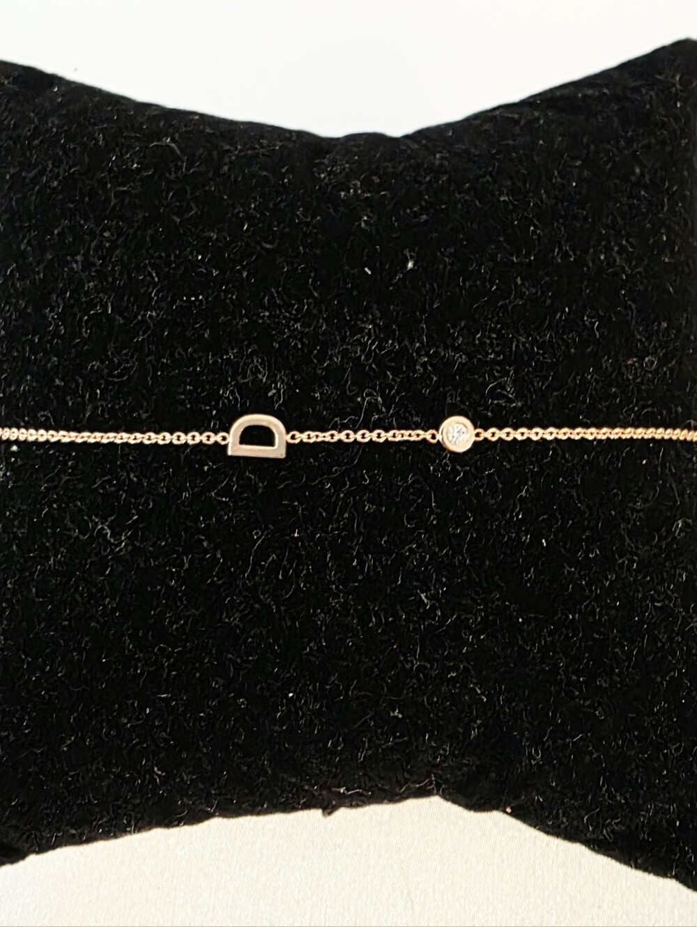 Initial 'D' Bracelet, Delicate 14k Solid Rose Gold, Bezel Diamond Made In Italy